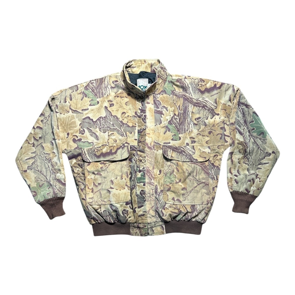 Vintage 10x Advantage Camo Hunting Jacket Mens 2XL Made in USA Bomber Full Zip